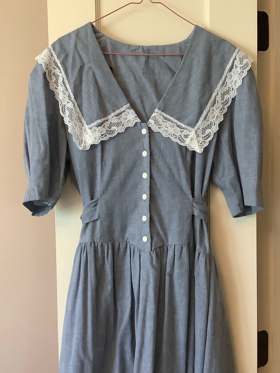 Dresses & Skirts - Vintage Prairie Blue Lace Collar Women's Dress